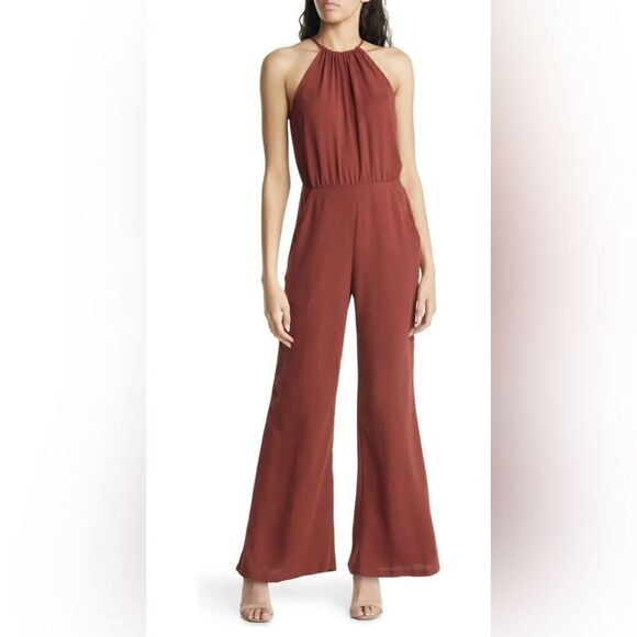 Chelsea28 NWT Halter Neck Jumpsuit Burgundy Russet Small MSRP $144 - Picture 1 of 9